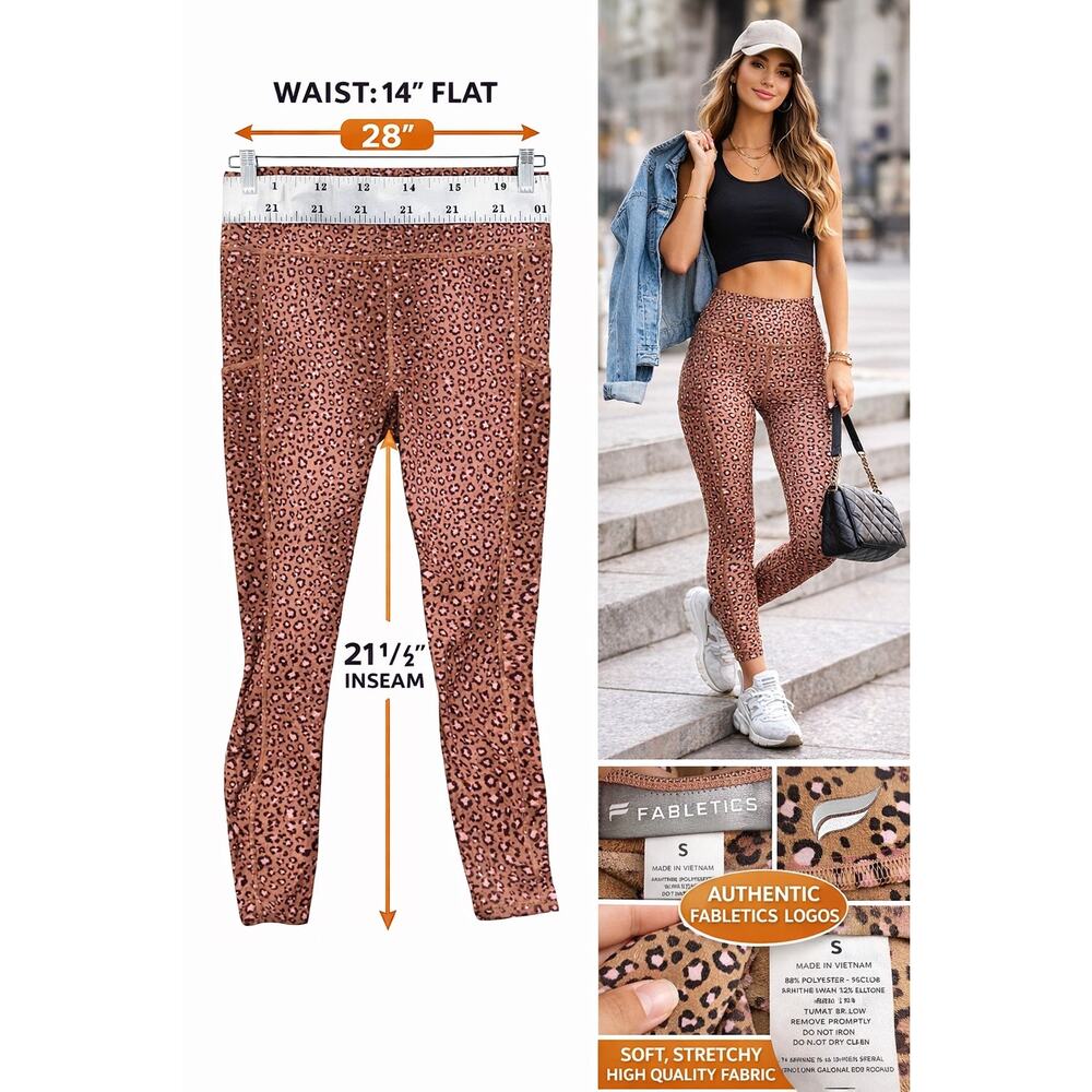 Fabletics Oasis PureLuxe Capri Leggings Small Leopard Kiss Pockets Athleisure